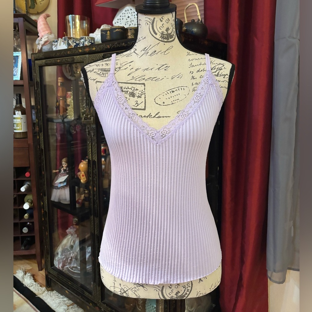 NOBO Lavender Lace Trim Ribbed Tank Top